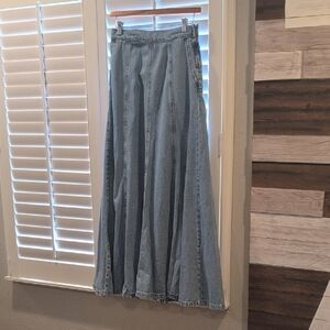 We The Free Blue A-Line Maxi Skirt Pleated